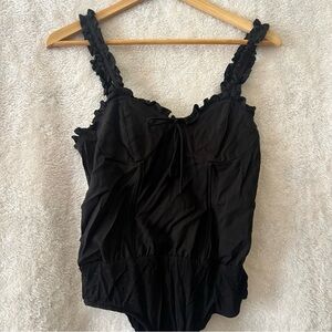 Black Ruffled Women's Bodysuit